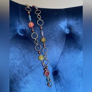 Lia Sophia long necklace - gold and multi colored
